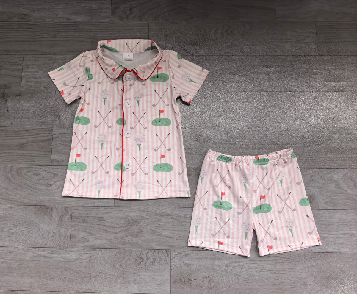 Pre order girl short sleeve golf button down shorts pjs set