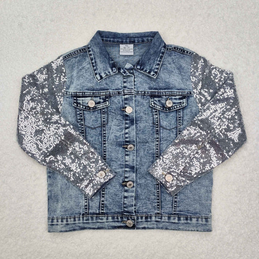 GT0148 Baby Girls Blue Sequined Denim Jacket
