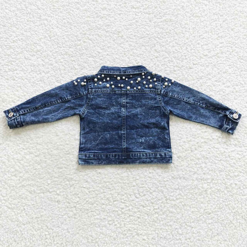 GT0175 Baby Girls Blue Pearl Long Sleeve Denim Top