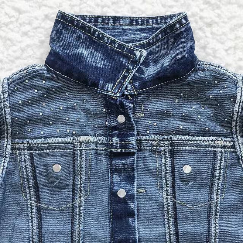 GT0175 Baby Girls Blue Pearl Long Sleeve Denim Top