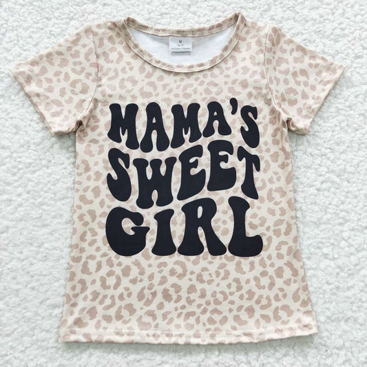 GT0185 mama's sweet girl leopard light khaki short-sleeved top