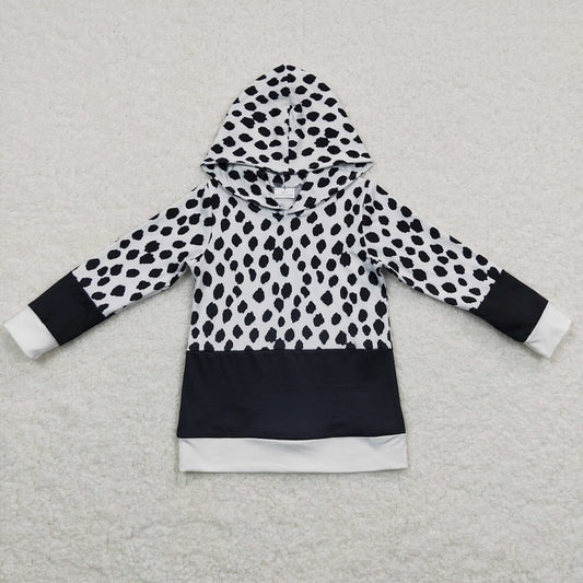 GT0202 Cow print black and white hooded long-sleeved top