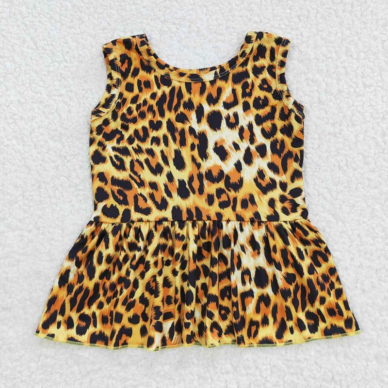 Leopard Lace Sleeveless Top +Black Leather Bummies Set GT0205+SS0105