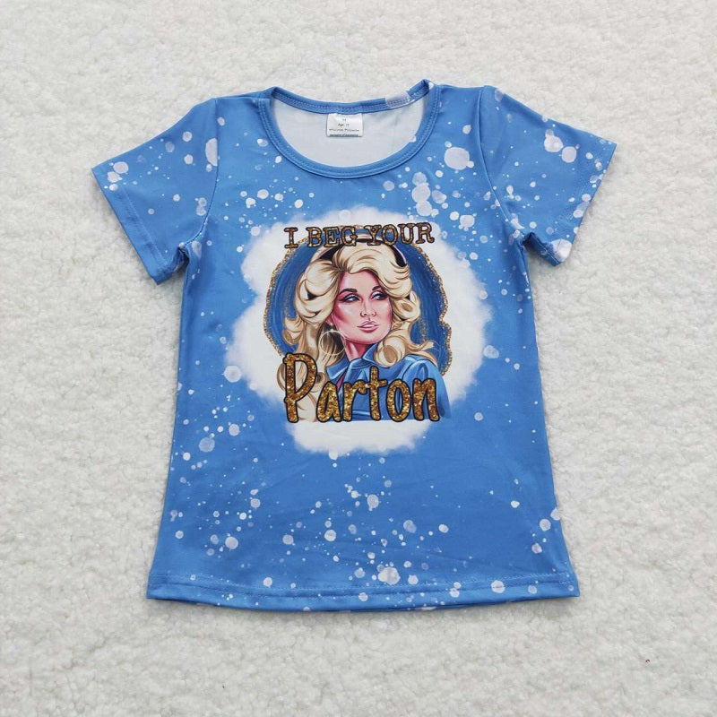 GT0213 i beg you blue short sleeve top