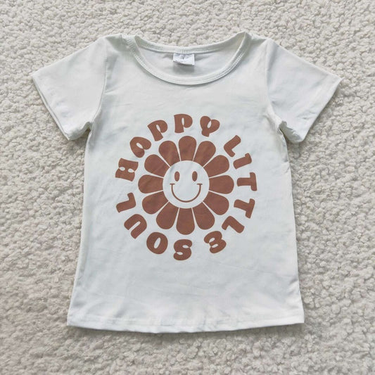 GT0222 happy little soul smiling flower white short-sleeved top