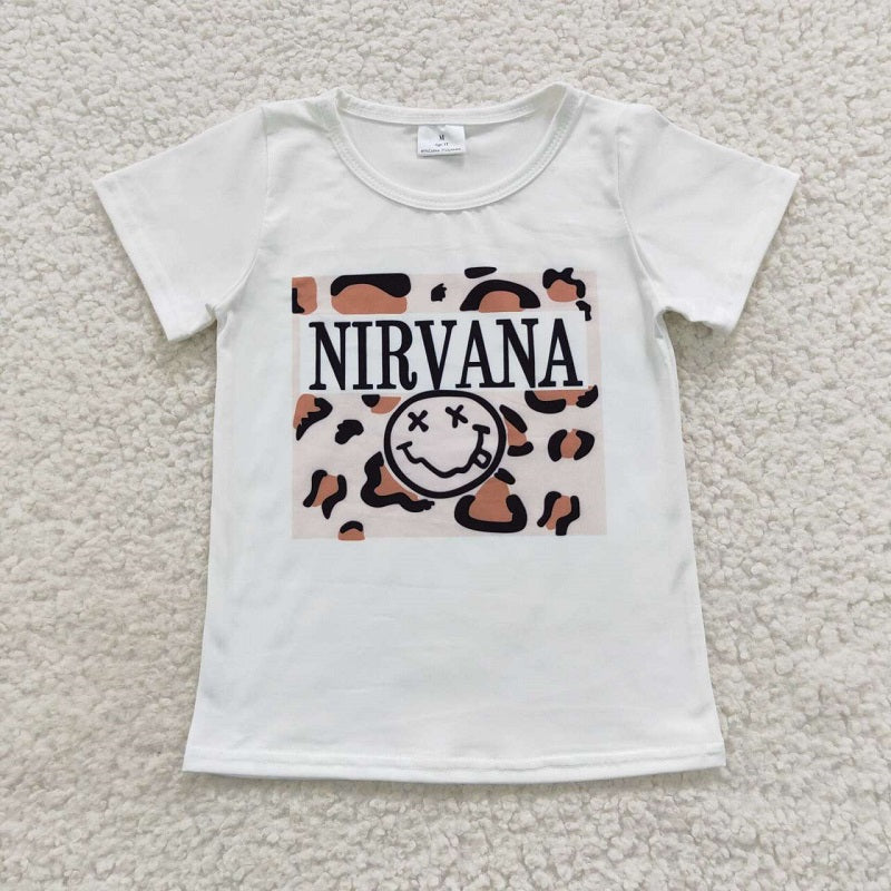 GT0230 Alphabet Leopard White Short Sleeve Top