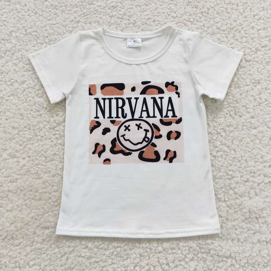 GT0230 Alphabet Leopard White Short Sleeve Top