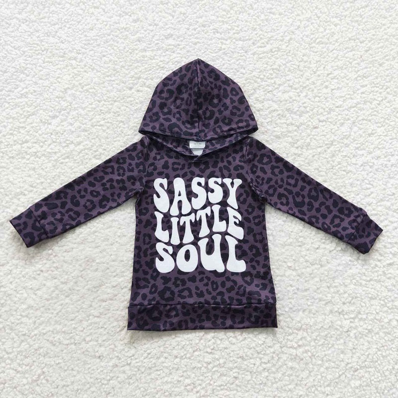 GT0233 sassy little soul leopard gray black hooded long sleeve top