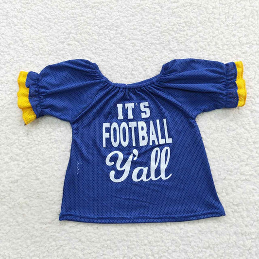 GT0273 it's football y'all offset blue short sleeve top