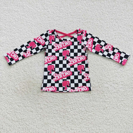 GT0287 Pink black and white plaid long sleeve top