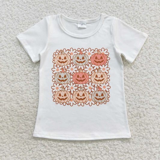 GT0290 Floral Smile Pumpkin Beige Short Sleeve Top