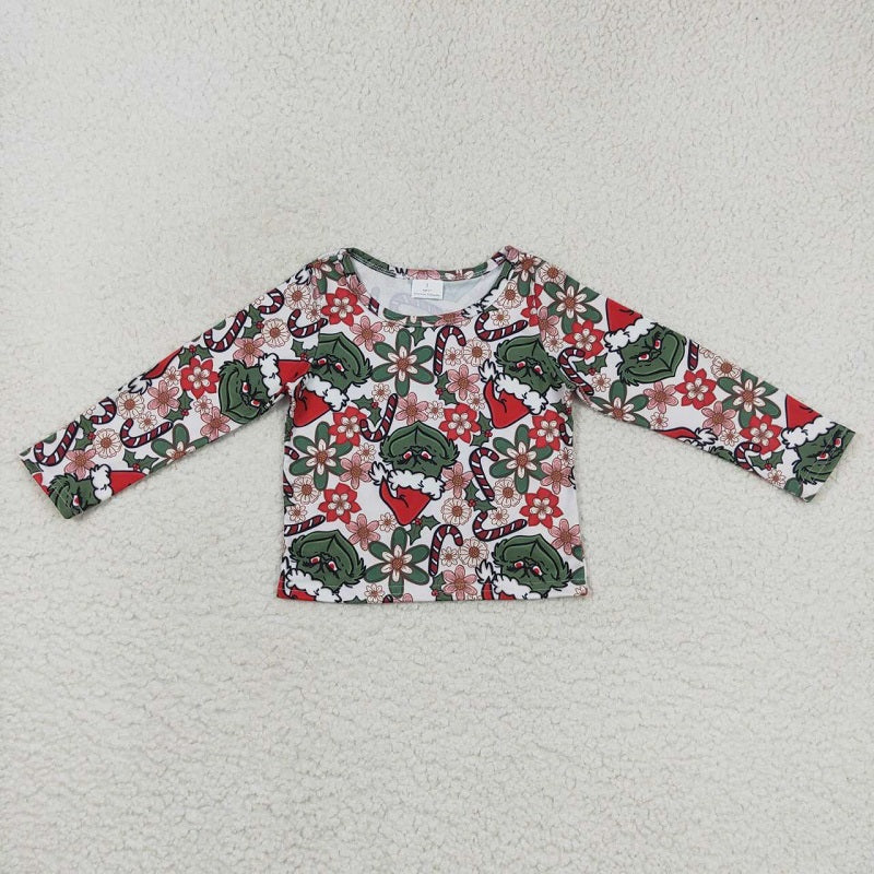 GT0326 Cartoon flower white long-sleeved top