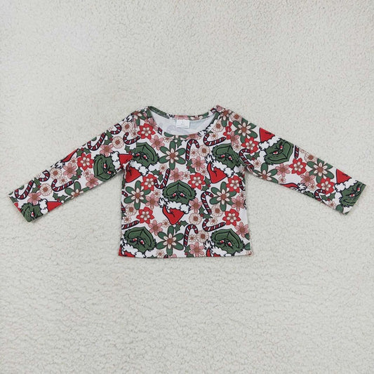 GT0326 Cartoon flower white long-sleeved top