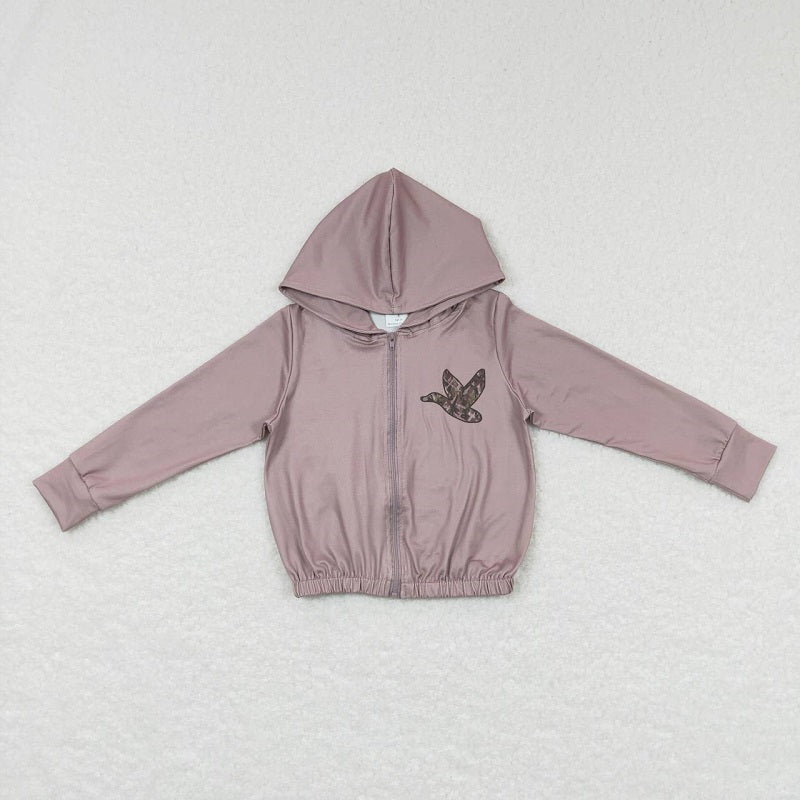 GT0336 Mallard Brown Zip Hooded Long Sleeve Top