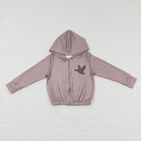 GT0336 Mallard Brown Zip Hooded Long Sleeve Top