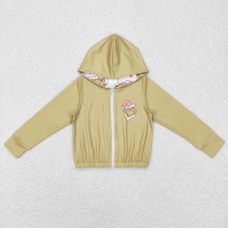 GT0339 Cartoon star green zipper hooded long-sleeved top