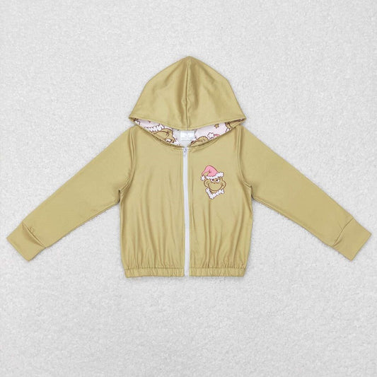 GT0339 Cartoon star green zipper hooded long-sleeved top