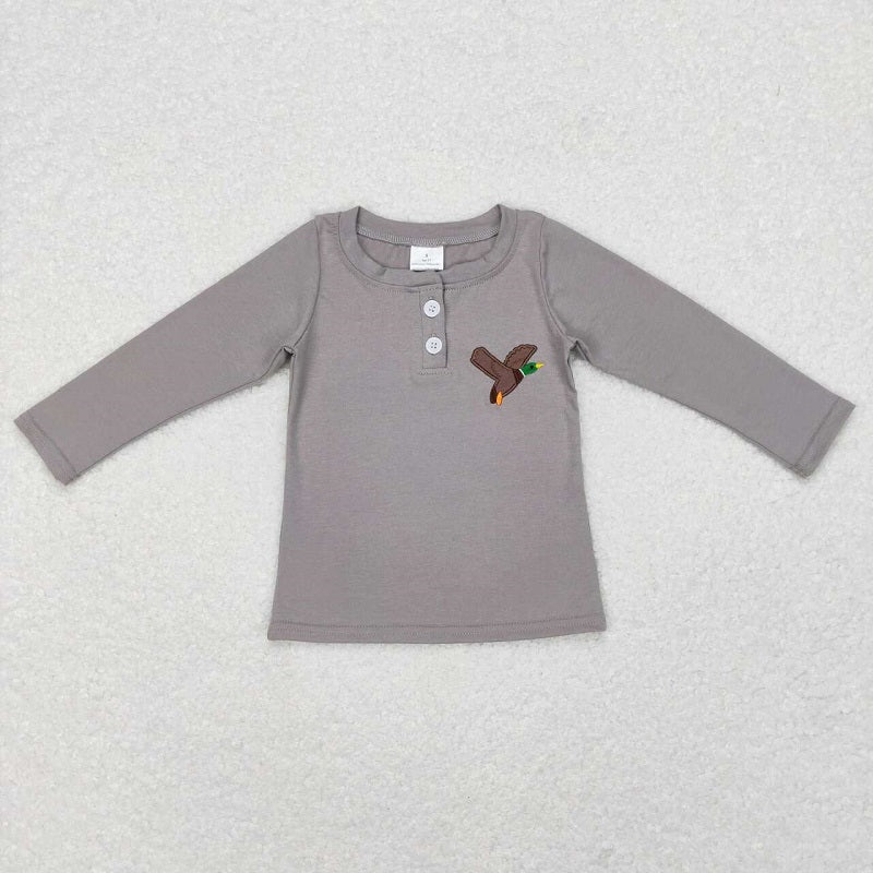 GT0353 Embroidered Dayan light gray long-sleeved top