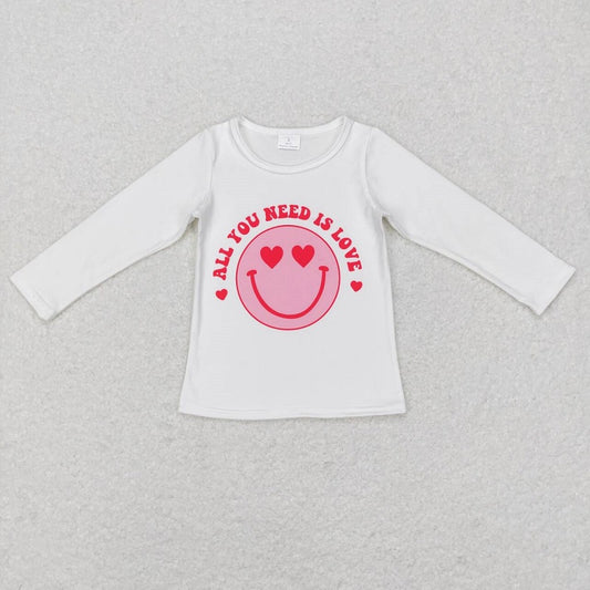 GT0388 Love smile white long sleeve top