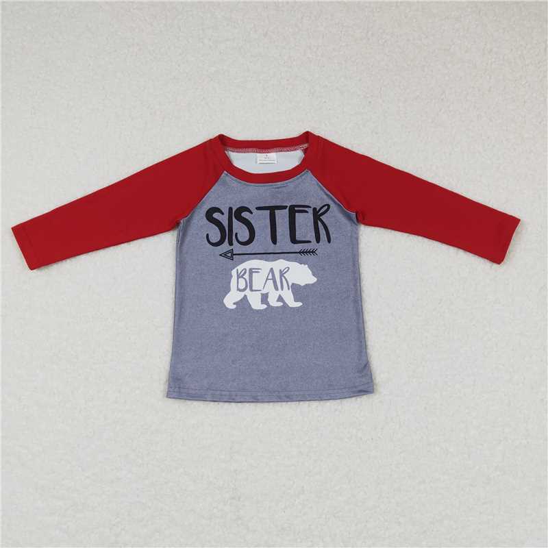 GT0390 sister bear polar bear red gray long sleeve top+P0342 Snowflake Reindeer Red and Black Pants Suit