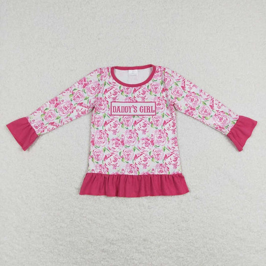 GT0402 daddy's girl embroidered letter flower rose red lace long-sleeved top