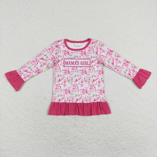 GT0403 mama's girl embroidered letter flower rose red lace long-sleeved top