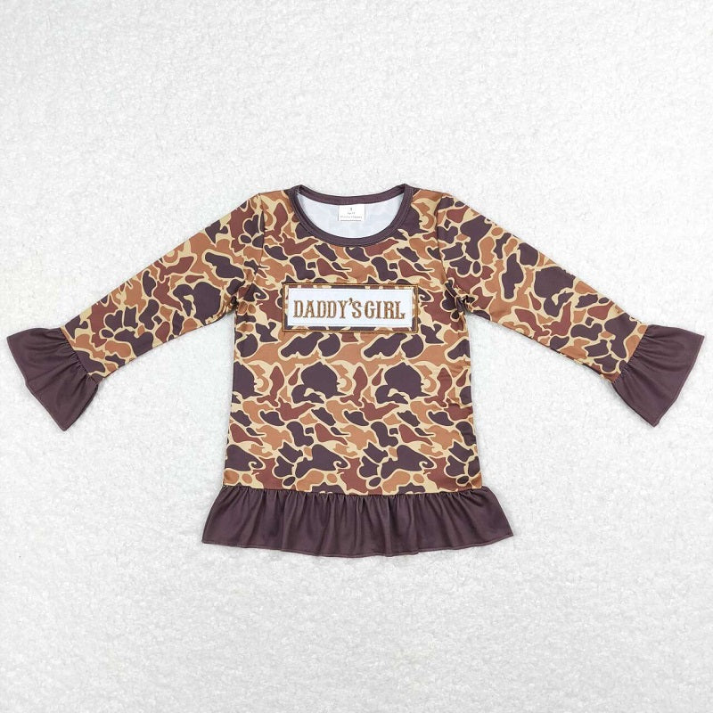 GT0404 daddy's girl letter brown camouflage long sleeve top