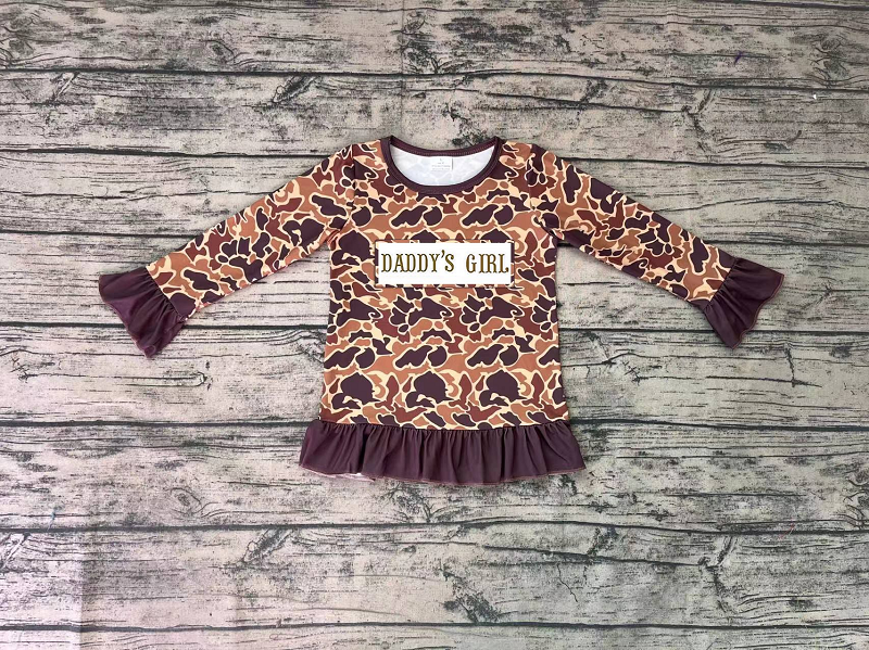 GT0404 daddy's girl letter brown camouflage long sleeve top