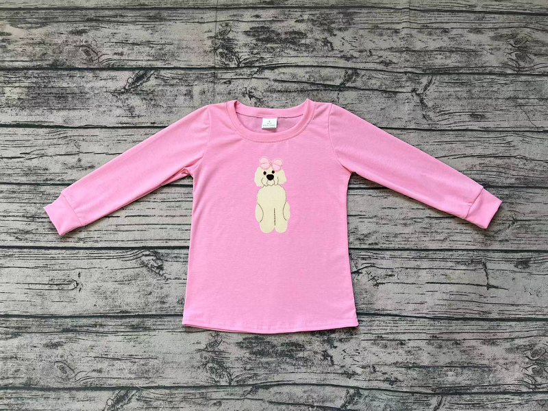 GT0408 Bow puppy pink long sleeve top