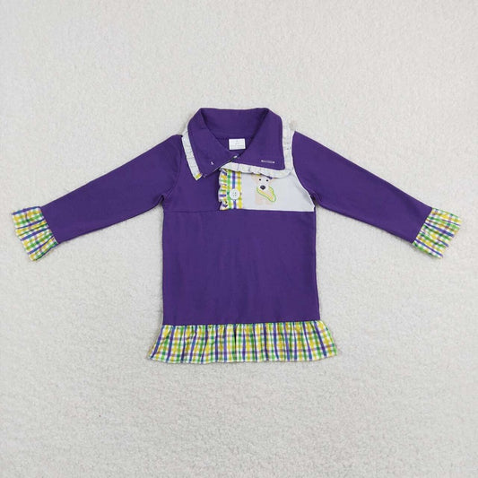 GT0412 Carnival puppy plaid Purple zipper long sleeve top