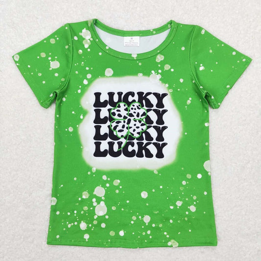 GT0420 Alphabet clover green short-sleeved top