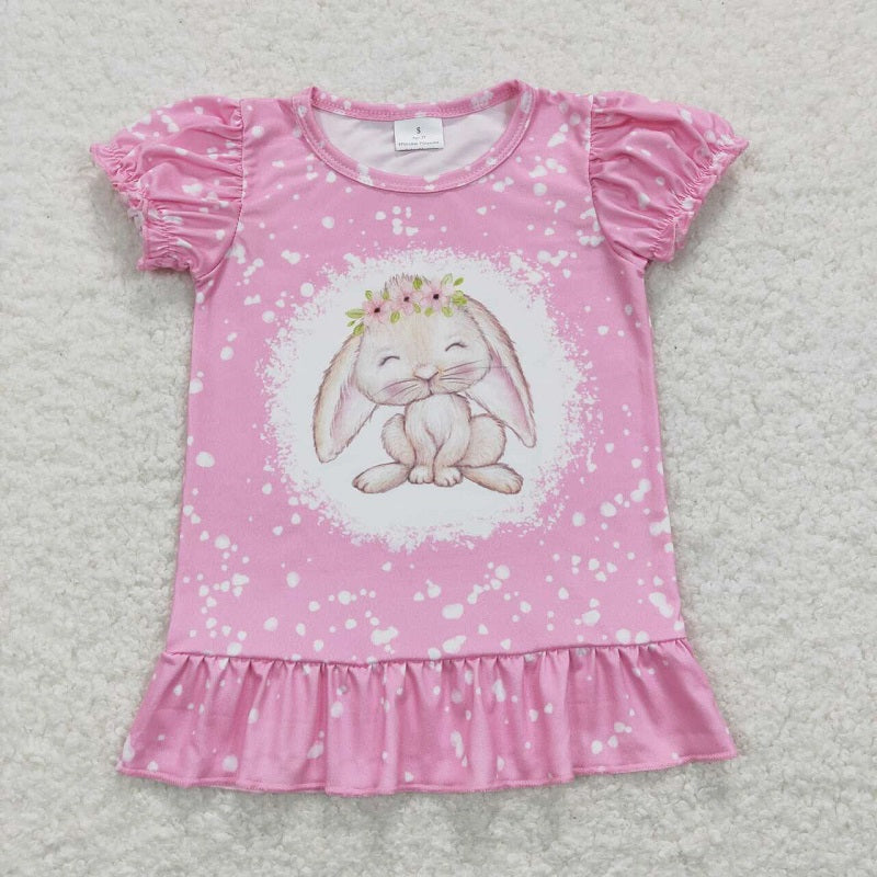 GT0466 Flower bunny pink short-sleeved top