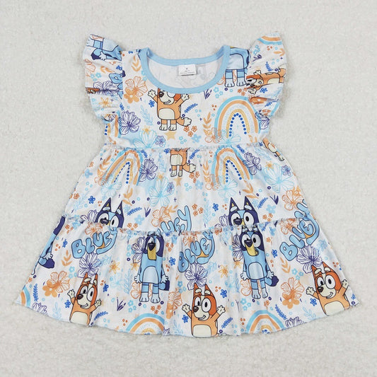 GT0484 Flower rainbow white flying sleeve top
