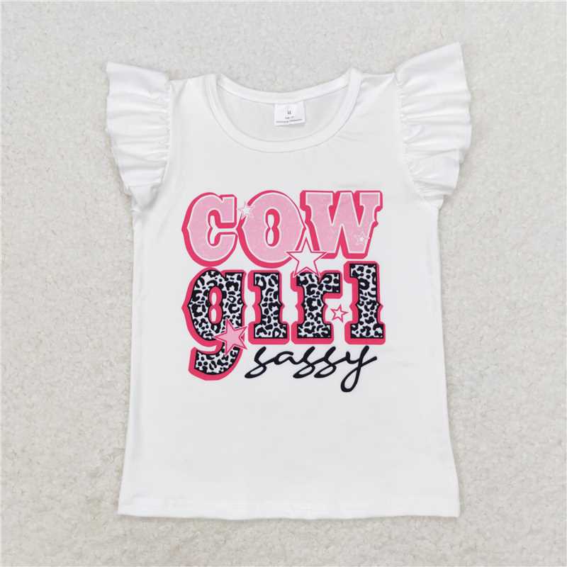 GSSO0876 Cowgirl sassy letter white lace sleeves pink sequin denim shorts set
