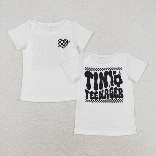 GT0527 tiny teenager black and white plaid love short-sleeved top