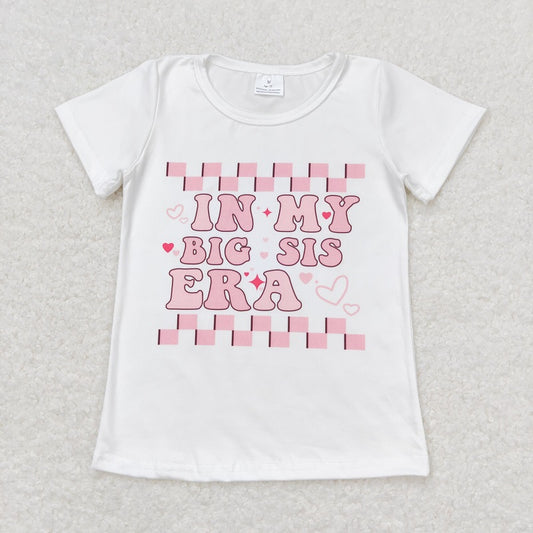 GT0556 in my big sis era letter pink and white plaid short sleeve top D 4.12