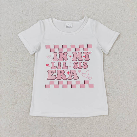 GT0557 in my lil sis era letter pink and white plaid short sleeve top