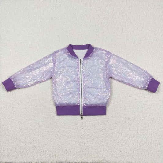 GT0559 Baby Girls Lavender Concert Wear Singer Color Long Sleeve Sequin Jackets