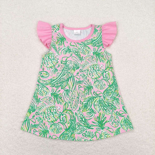 GT0561 Seaweed pattern pink and green flying sleeve top D 5.15