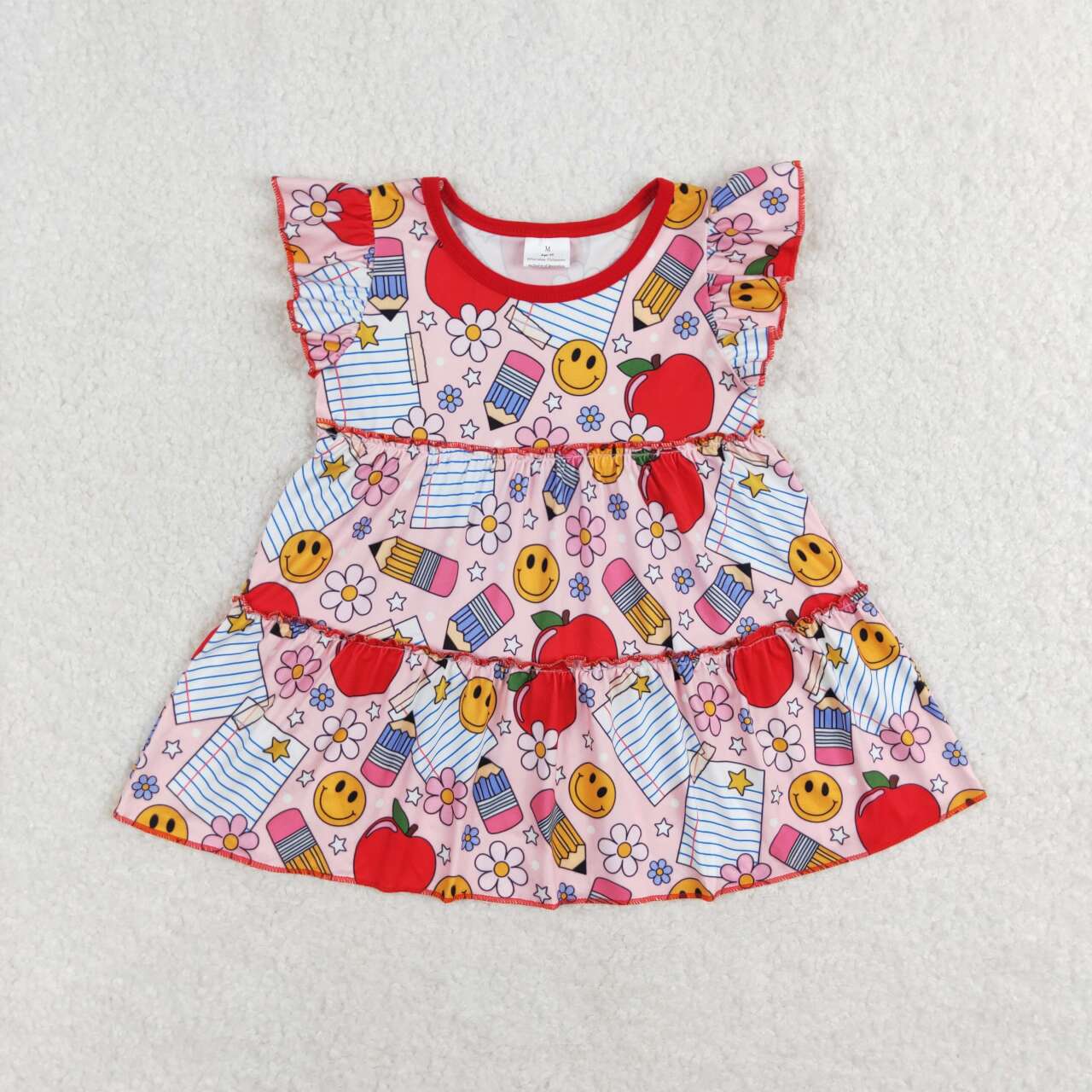 GT0575   Face Flower Pencil Apple Fly Sleeve Top