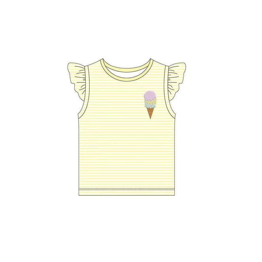presale GT0579 Ice cream yellow striped flying sleeve top