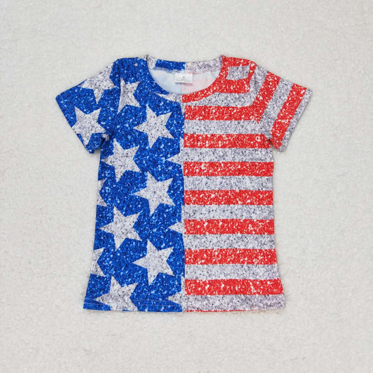 GT0584 Stars and stripes patchwork short-sleeved top