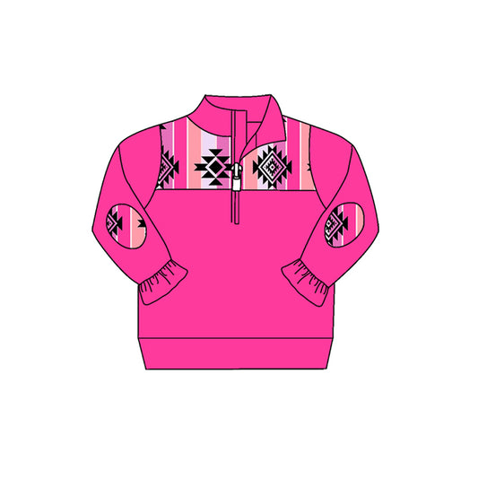 presale GT0608 Geometric pink striped lace zippered long-sleeved top