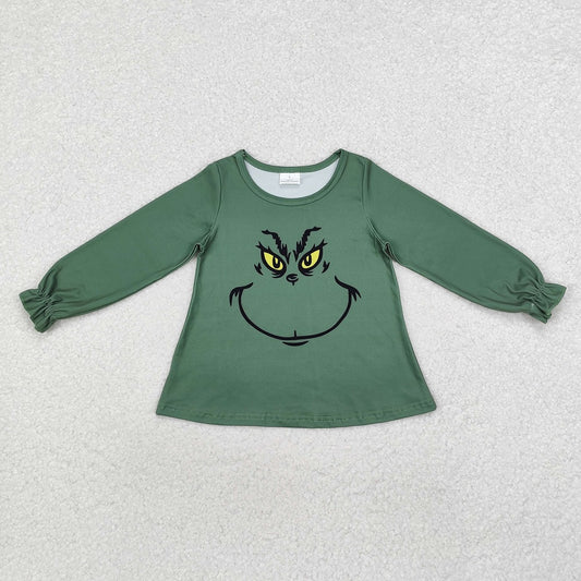 GT0610 Smiley lace green long-sleeved top
