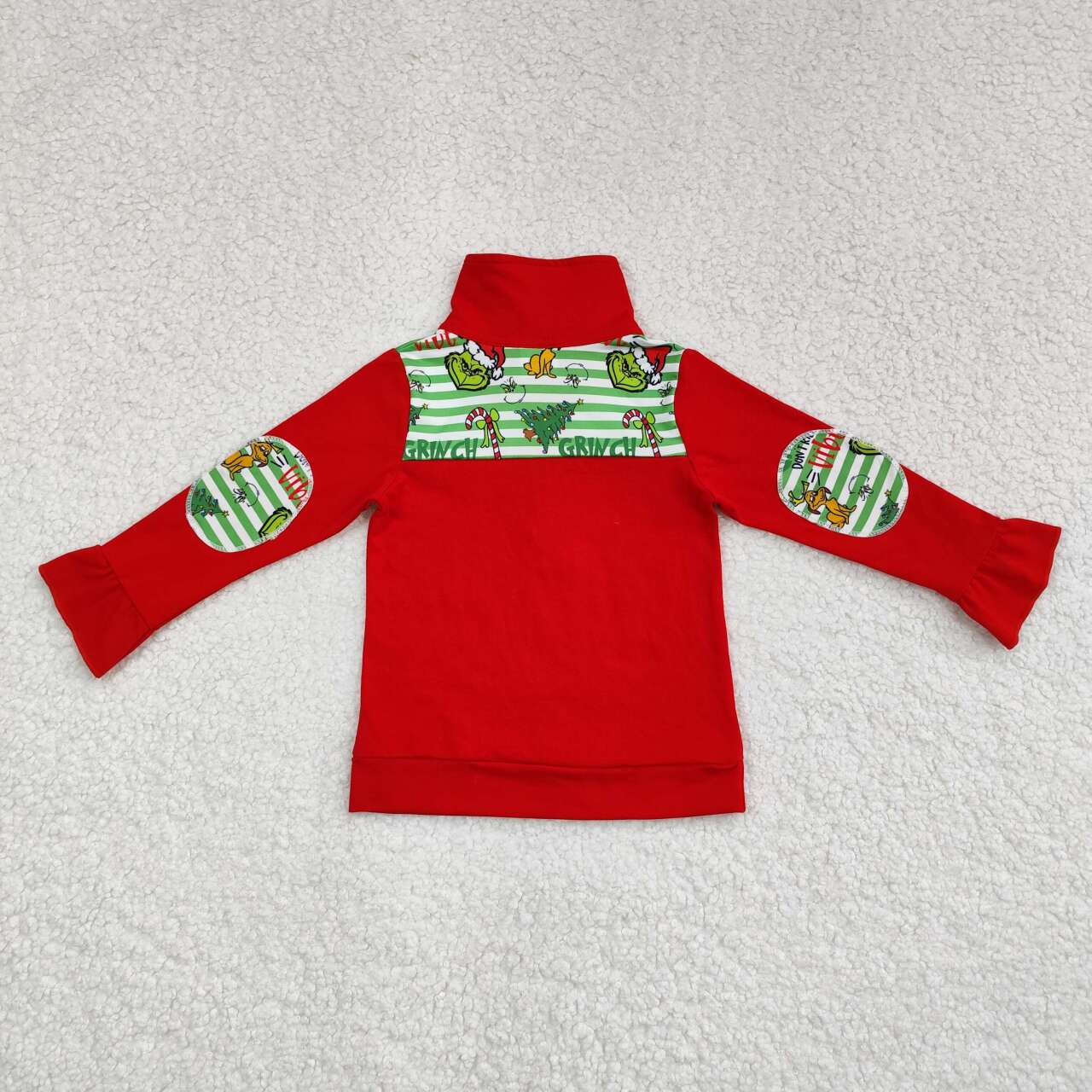 GT0611 Puppy Christmas Tree Lace Green Stripe Red Zip Long Sleeve Top