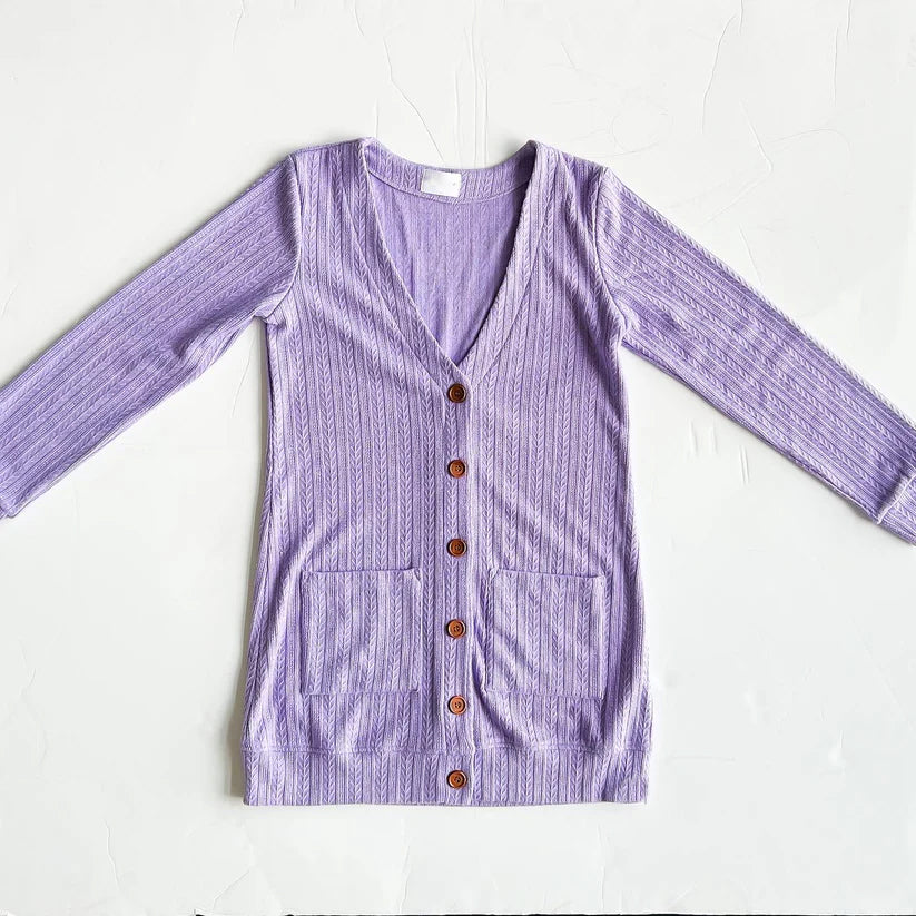 presale  GT0612 Purple pocket V-neck long-sleeved cardigan