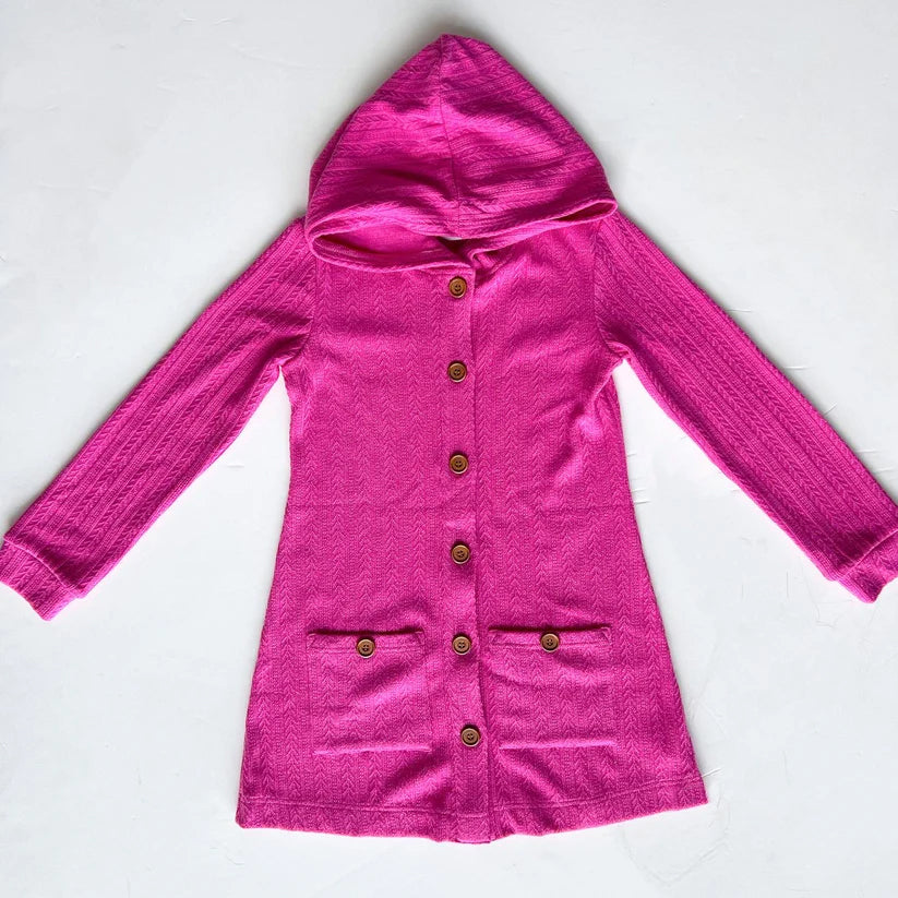 presale GT0613 Rose Red Pocket Hooded Long Sleeve Cardigan