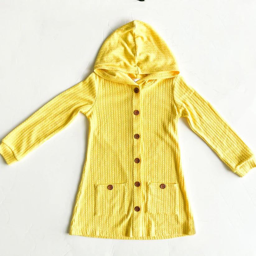 presale GT0614 Yellow pocket hooded long sleeve cardigan