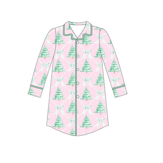 presale GT0616 Christmas Pink Bows Trees Buttons Tops Pajamas