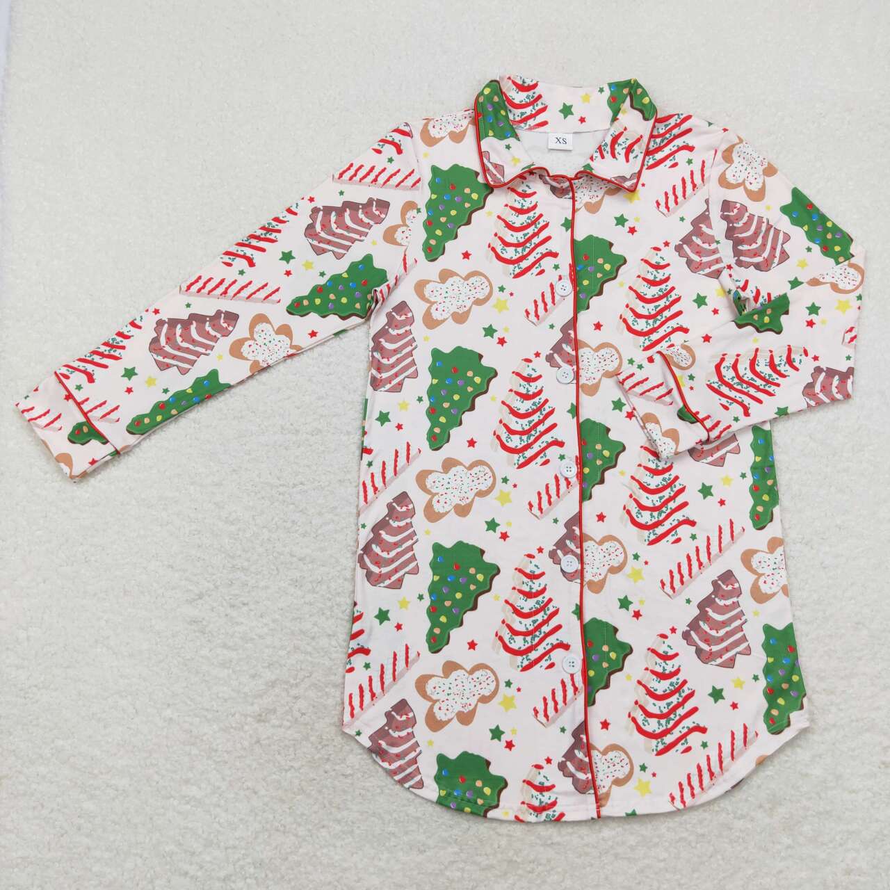 GT0622 Adult Women Christmas Tree Cookies Gingerbread Man Long Sleeve Top